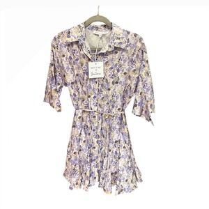 Meet Me In Santorini Mini Dress Floral Print Size M NWT Tie Waist Cottagecore